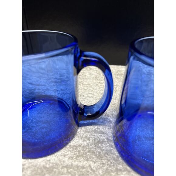 Vintage Cobalt Blue Heavy Glass Mug Coffee Teacup Made in USA set of 2 - Picture 6 of 10